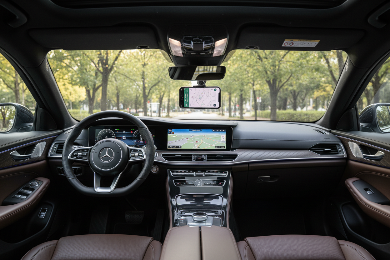 Premium car interior with phone holder